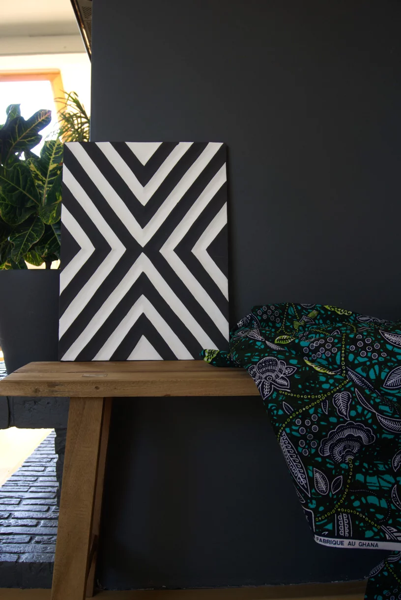 KOLLE - Tableau Imigongo en noir et blanc 40x30