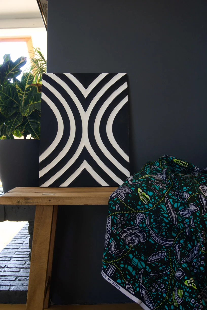 KOURBE - Tableau Imigongo en noir et blanc 40x30 - Kahuhome
