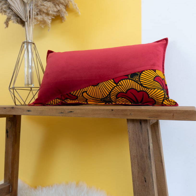 KENI - Housse de coussin en wax et velours 50x30 - Kahuhome