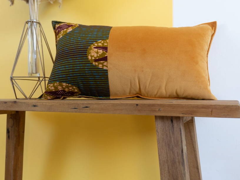 KIKO - Housse de coussin en wax & velours - Kahuhome