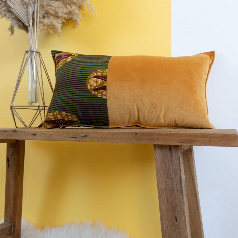 KIKO - Housse de coussin en wax & velours - Kahuhome
