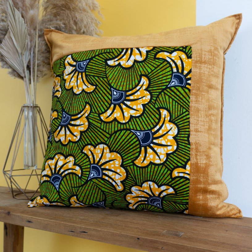 KAY - Housse de coussin en wax et velours 50x50