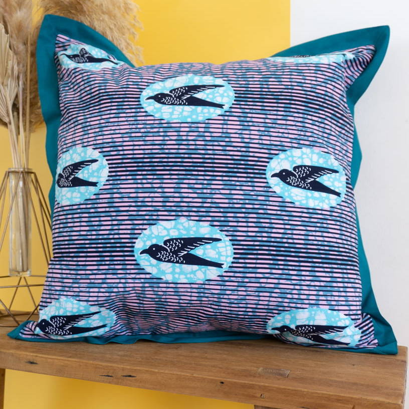 KENYA - Housse de coussin en wax et velours 50x50