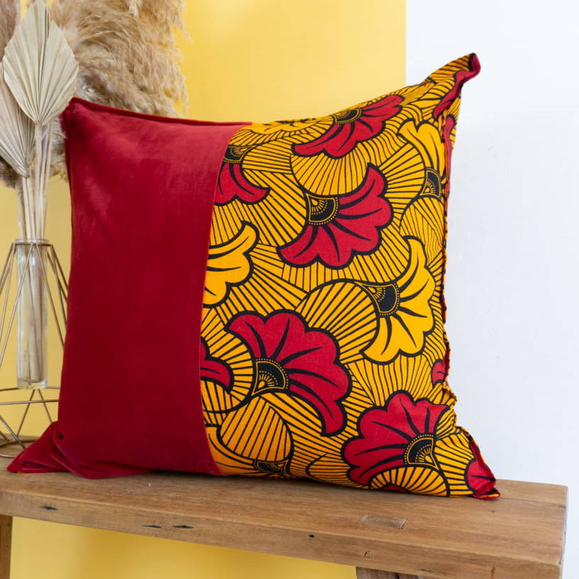 KERI - Housse de coussin en wax et velours 50x50 - Kahuhome