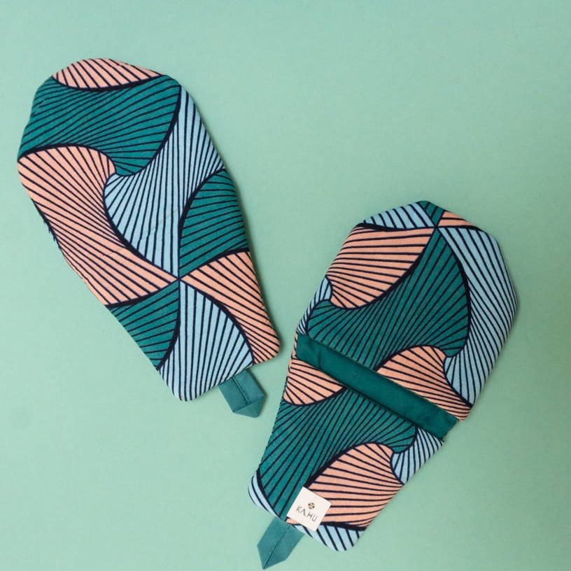 KAJI - Gants de cuisine en wax et coton uni