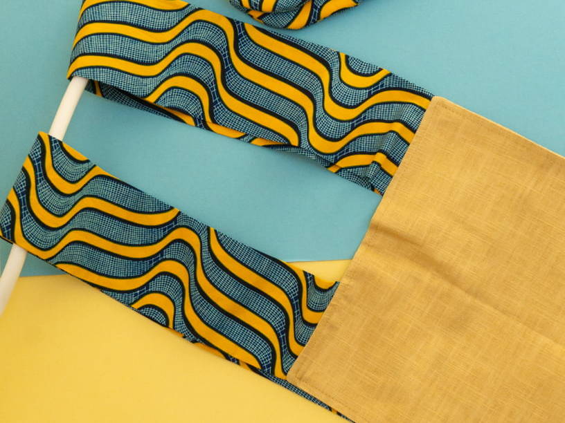 KYA - Tablier de cuisine en coton, wax et lin 120x90