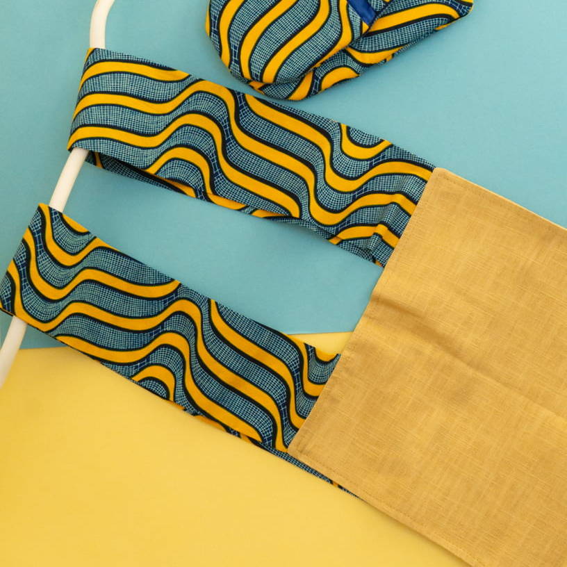 KYA - Tablier de cuisine en coton, wax et lin 120x90