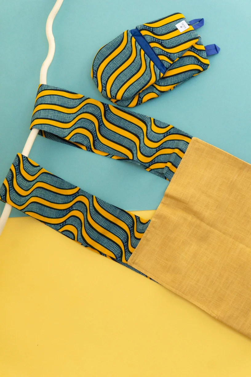 KYA - Tablier de cuisine en coton, wax et lin 120x90