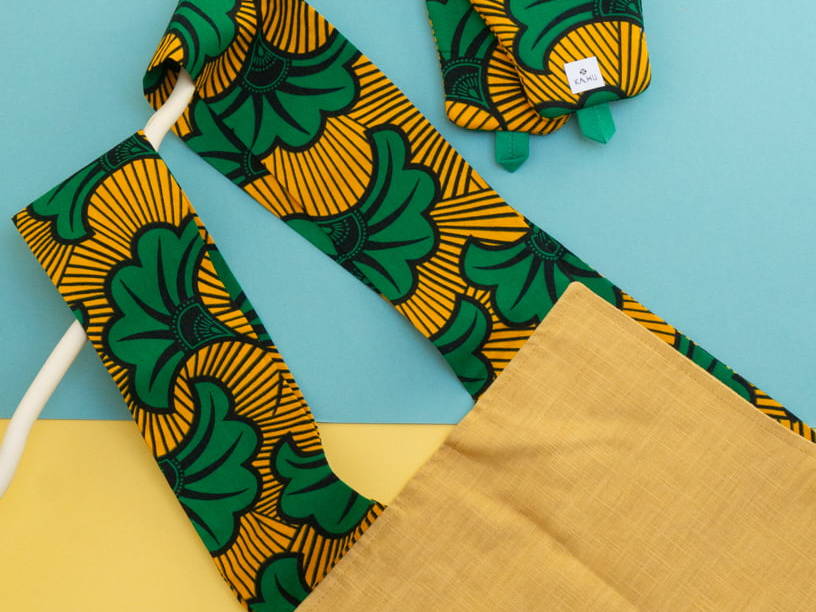 KACY - Tablier de cuisine en coton, wax et lin 120x90 - Kahuhome