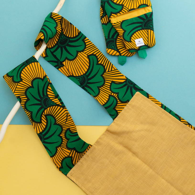 KACY - Tablier de cuisine en coton, wax et lin 120x90 - Kahuhome