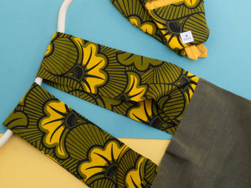 KEIZA - Tablier de cuisine en coton, wax et lin 120x90