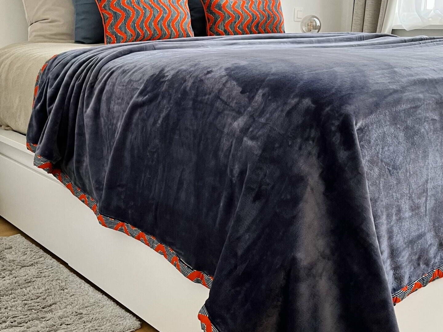 Plaid grand format orang/gris/bleu