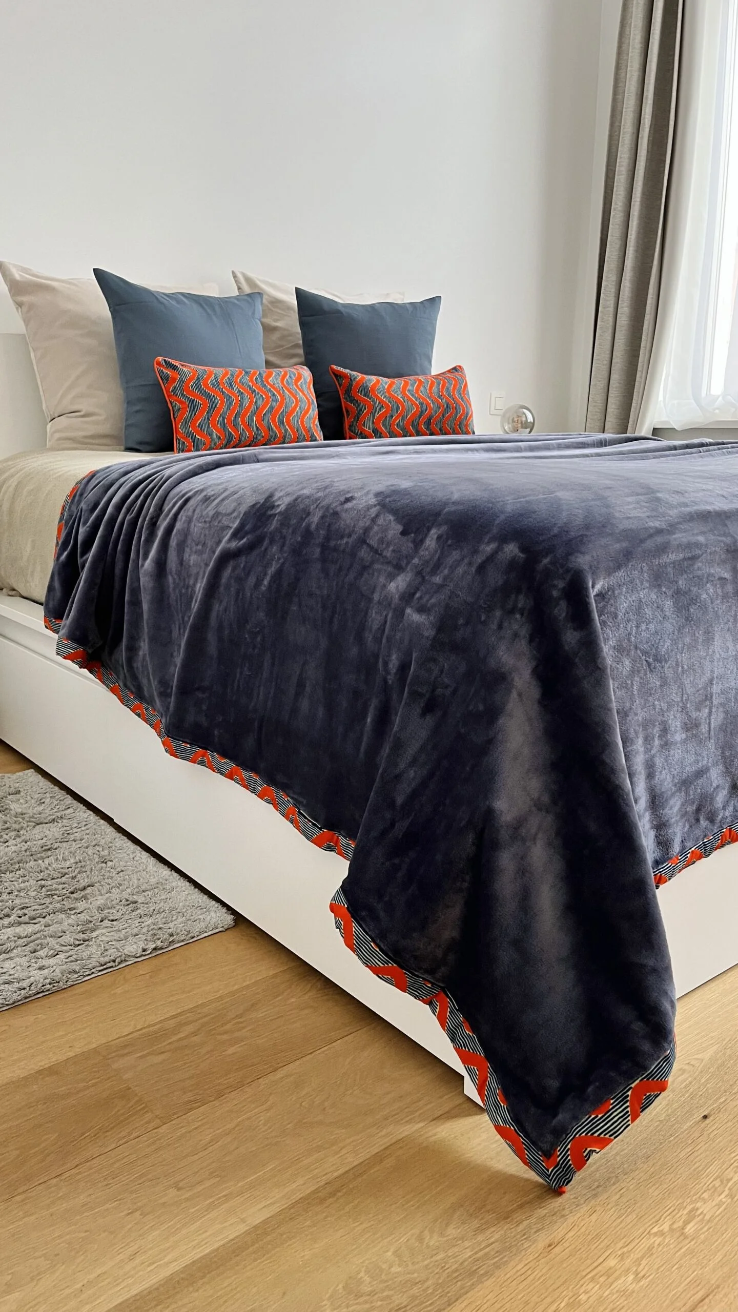 Plaid grand format orang/gris/bleu