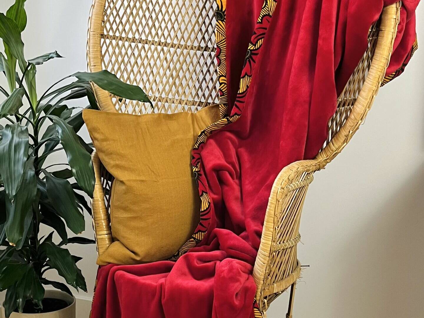 Plaid avec biais max rouge et jaune moutarde pour canapé, lit, dimension 150x200