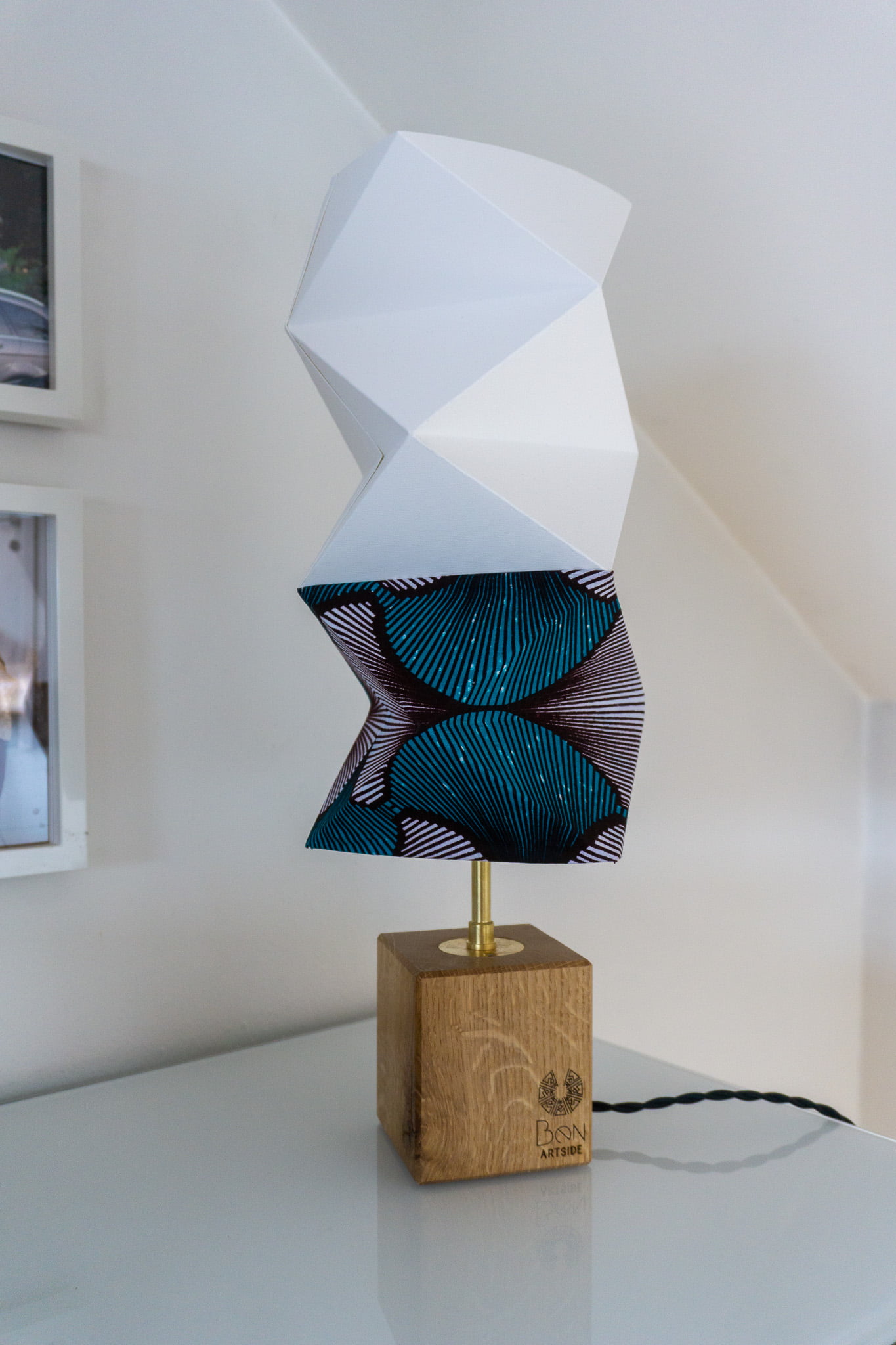 Kemba lampe origami et wax vert canard et blanc