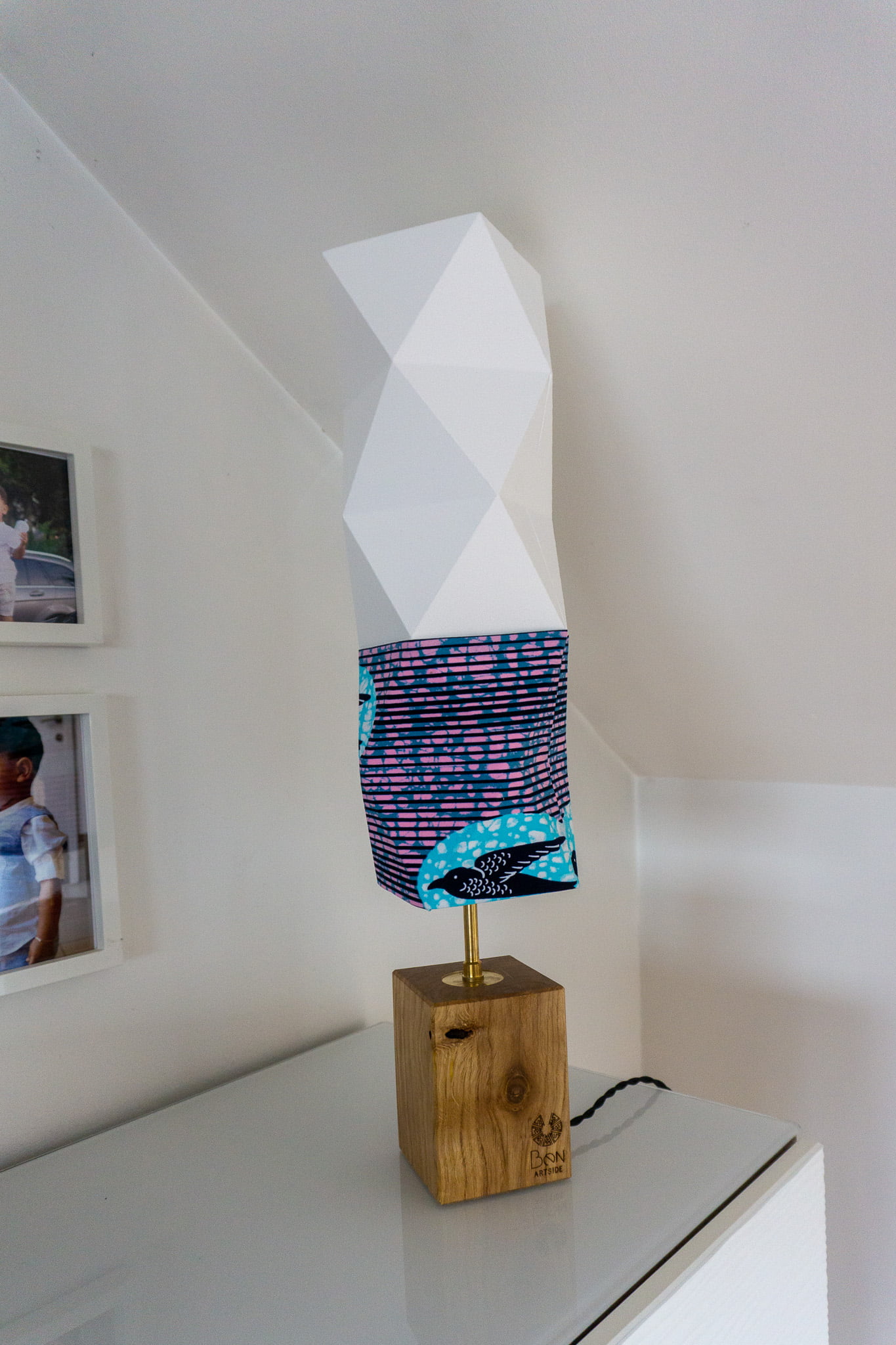 kuruka lampe origami et wax rose et bleu ciel