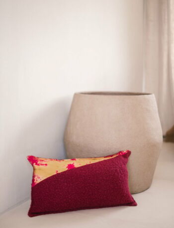 cushion cover in batik and pink boucle velvet