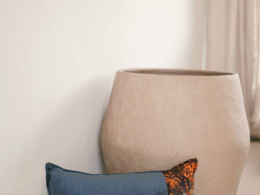 Corduroy and batik cushion cover