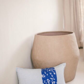 bleu cushion cover in batik and plain cotton