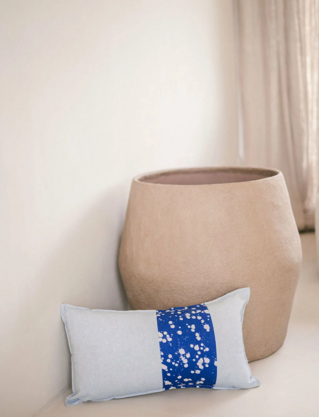 bleu cushion cover in batik and plain cotton